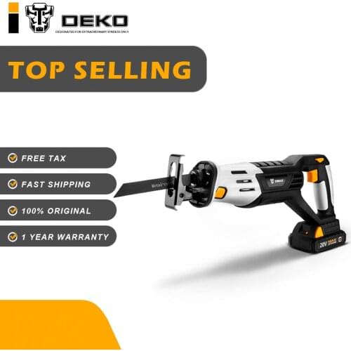 DEKO 20V Cordless Reciprocating Saw Adjustable Speed Electric Saw with Battery and 4 Pieces Blades