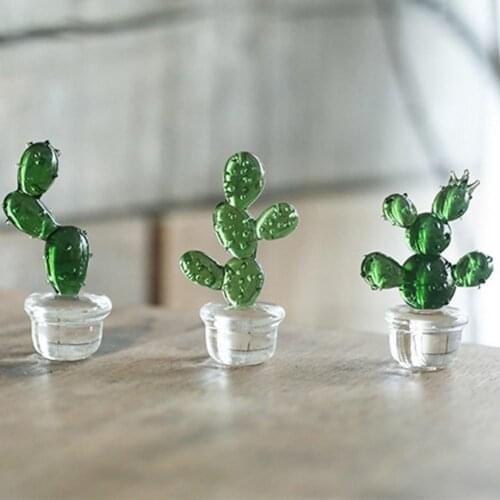 Cactus Ornaments Good Craftsmanship Decorative Glass Miniature Cactus Bonsai Figurine for Table