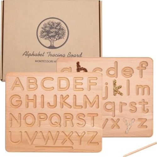 Montessori Wooden Alphabet Board for Children Letters Educational Toy Baby Handwritten Track Copy Groove Toys Alphanumeric Board