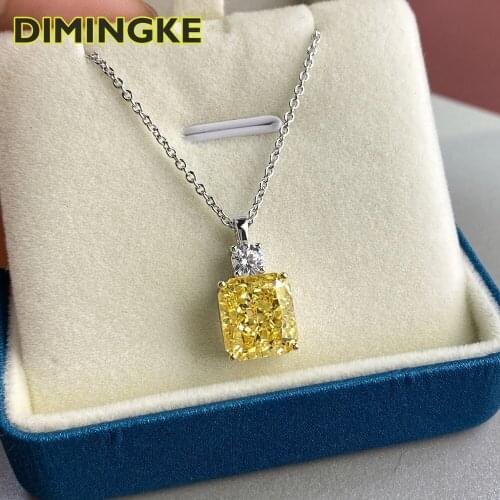 DIMINGKE 9*10 Yellow High Carbon Diamond Super Flash Necklace 100%-S925 Sterling Silver Jewelry Wedding Party Birthday Gift