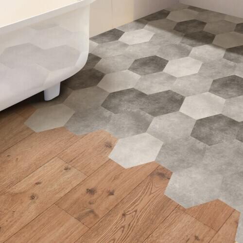 Funlife® Grunge Hexagon Floor Sticker Peel & Stick Waterproof Anti-slip Ground Stickers for Kitchen Camper Bathroom Home Decor