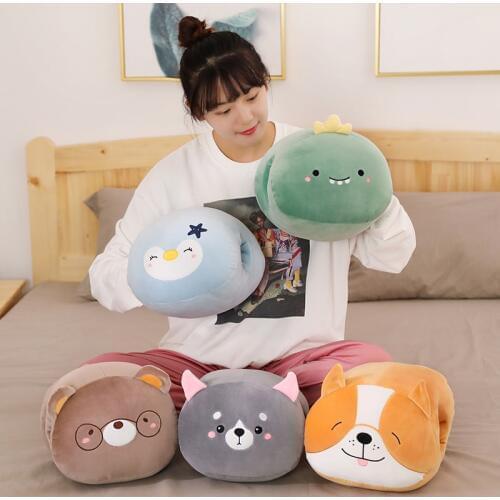 Hot Doll 30cm Stuffed Turn to Hand warmer Plush Toy Soft Animal Cartoon Sleeping Pillow Cute Kids Doll Home Decoration