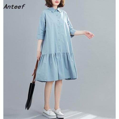 Cotton vintage dresses for women casual loose midi woman summer shirt dress elegant clothes 2021 sundress