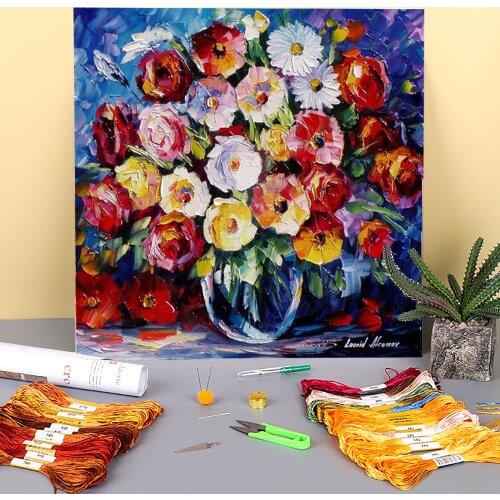 Oil Painting Style Red Love Pre-Printed 11CT Cross-Stitch DIY Embroidery Set DMC Threads Craft Knitting Handiwork Hobby Floss