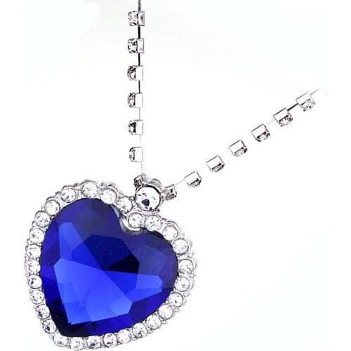 Classic Blue Rhinestone Crystal Pendant Chain Love Heart Jewelry Necklace