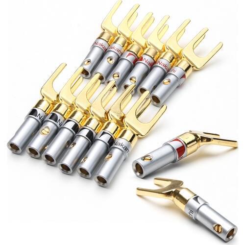 12PCS Nakamichi Gold Plated Y/U- type Banana Plugs Set Cable Wire Connector Fork Spade Speaker Plug Adapter Audio Terminals Kit