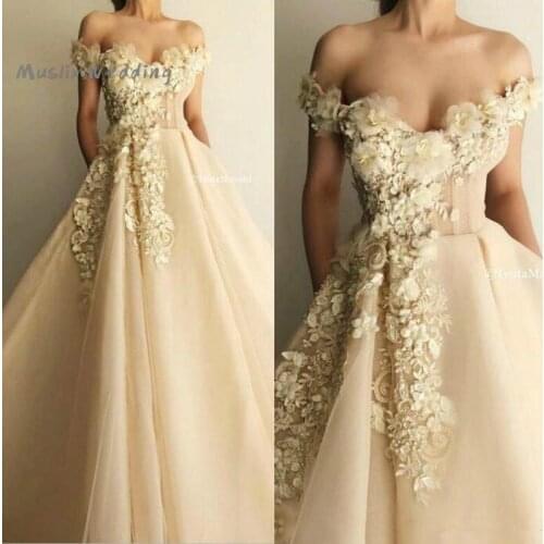 Off Shoulders Lace Yellow Evening Dress A Line Handmade Floral Long Prom Dresses 2021 Elegant Full Length Tulle Formal Gowns