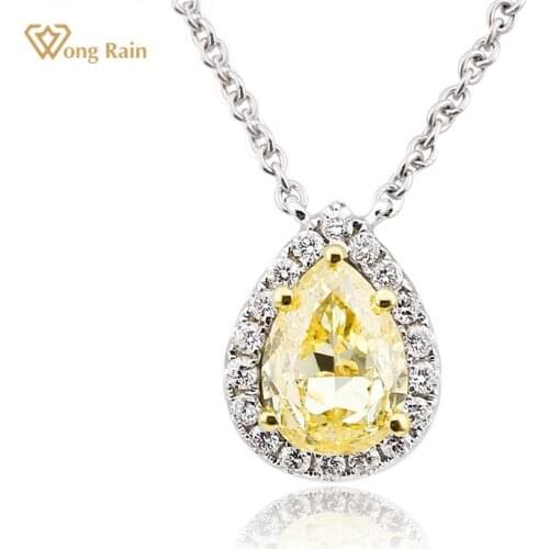 Wong Rain 100% 925 Sterling Silver Pear Created Moissanite Gemstone Wedding Engagement Pendent Necklace Fine Jewelry Wholesale