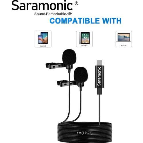 Saramonic LavMicro U3C Digital Dual-Head Lavalier Clip-on Microphone with Type-C Connector Compatible with USB-C Type Smartphone