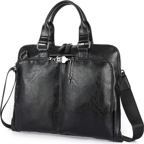 Fashion Business Briefcase Leather Men Bag Computer Laptop Handbag Man Shoulder Bag Messenger Bags Mens Travel Bags Black