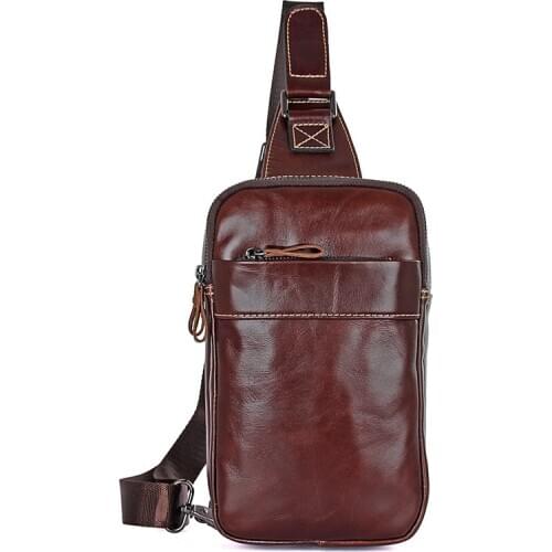 Real Cow Leather Mens Chest Bags Male Sling Bag For Boys Backpacks Popular Satchels 4002C