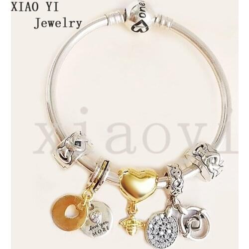 XIAOYI 2020 new 100% s925 Yellow love advertisement love interwoven Clasp Charm high quality Bracelet mothers Day gift female