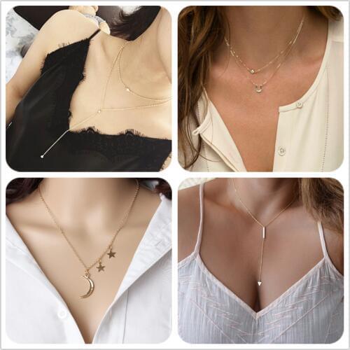 2019 New fashion holiday Seaside resort beach jewelry crystal triangle water drop U shape Star moon chains necklace