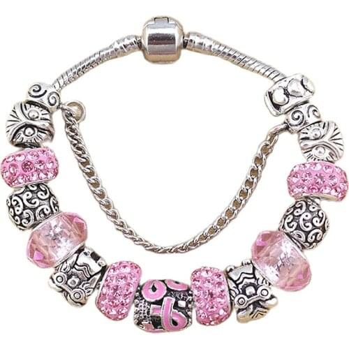New Arrival European Styles Beaded Pink Ribbon Breast Cancer Awareness Bracelets For Women