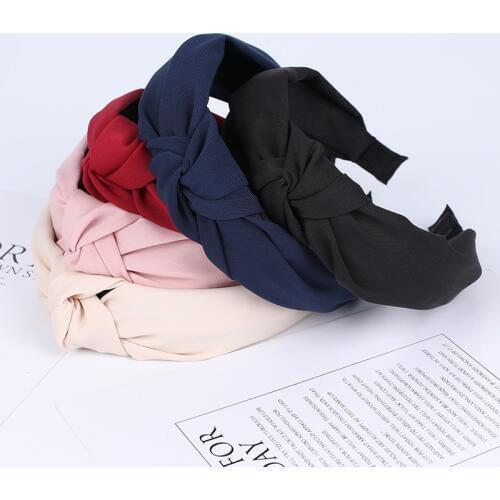 Xugar Fashion Women Solid Color Knot Hairbands Simple Cloth Headbands For Girls Wide Side Hair Hoops Womens Hair Accessories