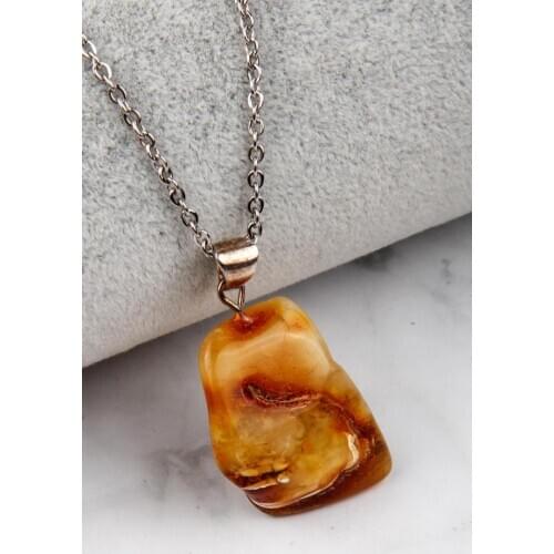 Drop Amber Necklace 925 Sterling Silver Necklace Organic Healing Stone Amber