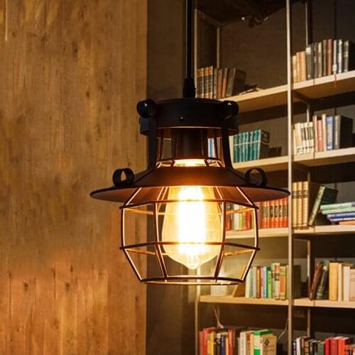 Retro Industrial Pendant Light 21cm E27 Socket Black Cage Metal Vintage Style Hanging Lights For Kitchen Island Sink Bar Barn