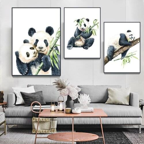 Poster Panda Eating Bamboo Animal Canvas Painting Wall Art Home Decoration for Living Room and Bedroom Frameless Style