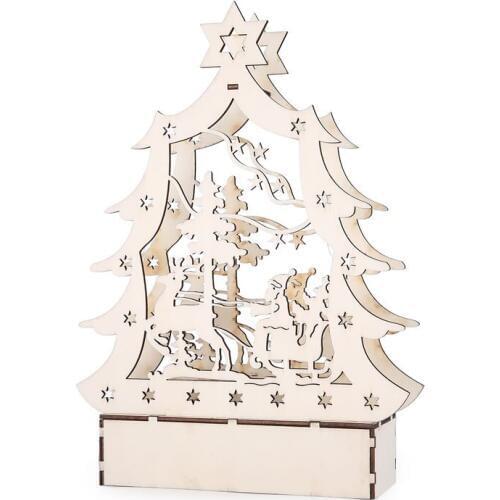 Christmas Decor Ornament LED Lights Christmas tree Luminous Wooden House Mall Window Decorations 3D wooden Puzzles