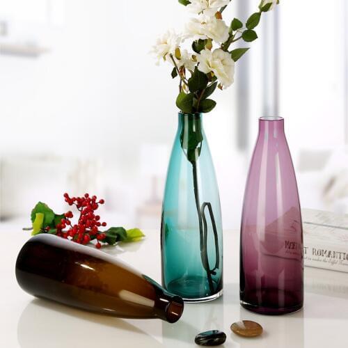 Handcraft glass vase colorful flower bottle color glass hydroponic containers home decoration ornament flower vase for homes