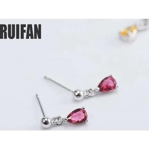 Ruifan Cute Teardrop Red/Yellow Color Cubic Zirconia Crystal Earrings for Women 925 Sterling Silver Drop Earrings Jewelry YEA187