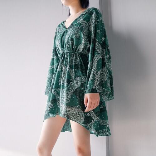 S004 Yomrzl Spring New womens one-piece printed loose waist thin sleepwear nightgown