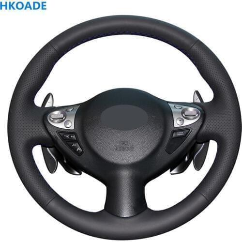 Hand-made Black Genuine Leather Car Steering Wheel Cover For Nissan Juke Maxima 370Z Sentra SV Infiniti FX FX35 FX37 FX50QX70