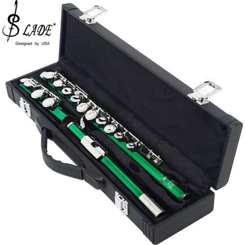 SLADE Green 16 Holes C Tone Flute With E Key Woodwind Instrument Concert Cupronickel Flute With Padded Bag Music Accessories