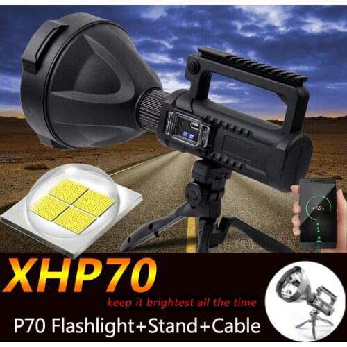 90000lm XHP70.2 LED flashlight Powerful work light spotlight searchlight flashlight with stand Mountable bracket By expeditions