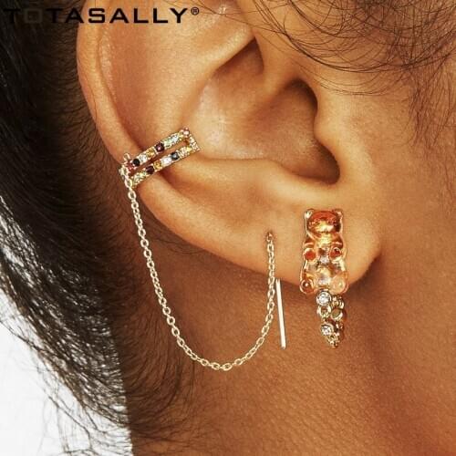 TOTASALLY 1PC Earring Ear Cuffs Piercing Chain Charms Hot Crystal Colorful Rhinestone Classic Party Lady Women Geometric