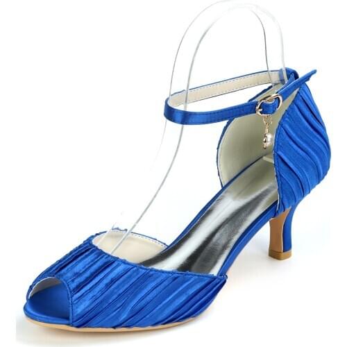 D'orsay open toe lady pleated satin evening dress shoes ankle strap bridal wedding prom cocktail soft gentle pumps med heels