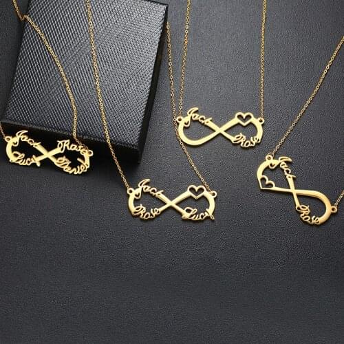 Vnox Custom 2/3/4 Names Necklace Infinity with Heart Icon Chokers for Women Personalize Couple Family Nameplate Love Gifts