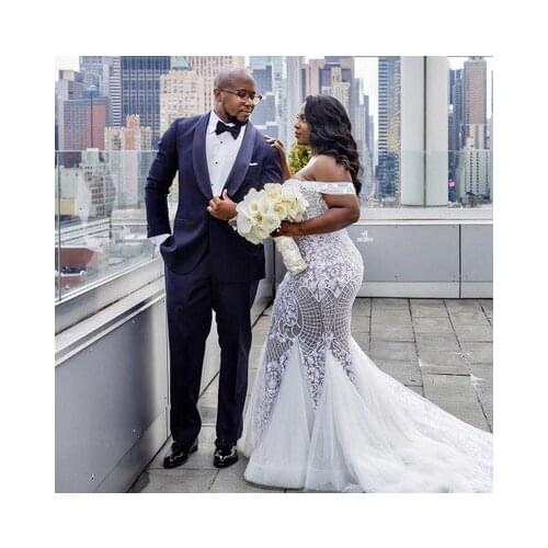 High-end Lace African Mermaid Slim wedding dresses ball gown new style off-the-shoulder strap wedding dress Robe de mariée