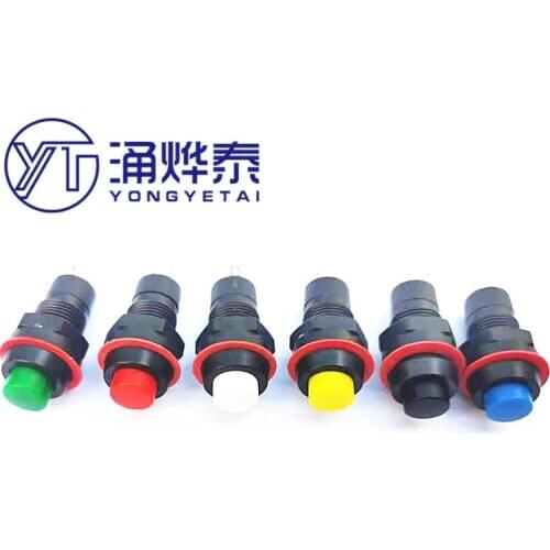 YYT 10PCS DS-211/213 round button switch red and green with lock self-locking no lock self-reset small button hole 10MM