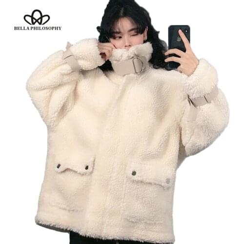 Bella philosophy Winter Thick Trendy Jackets Women Warm Faux Lambs wool Women Jacket Pocket Long Sleeve Ladies coats Outerwear