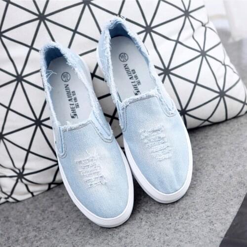LEOSOXS Women Denim Canvas Shoes Platform Casual Sneakers Slip-On Loafers Shoes Light Summer Sport Running Sneaker Cowboy Canvas