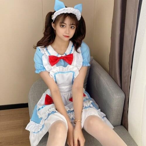 Women Lovely Maid Outfit Cosplay Costume Short Sleeve Retro Maid Lolita Dress Kawaii Sexy Halloween Party Uniform Plus Size