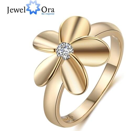 Gold-Color Rings For Women Wedding Ring 5 6 7 Size Trendy Ring Female Decoration Flower Zircon Classic Anniversary Gift 2018