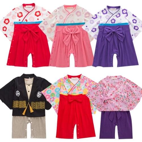 Baby bodysuit Girl boy Japanese Kimono Dress 1st birthday infant Kids Costume Traditional Japones Children Clothing
