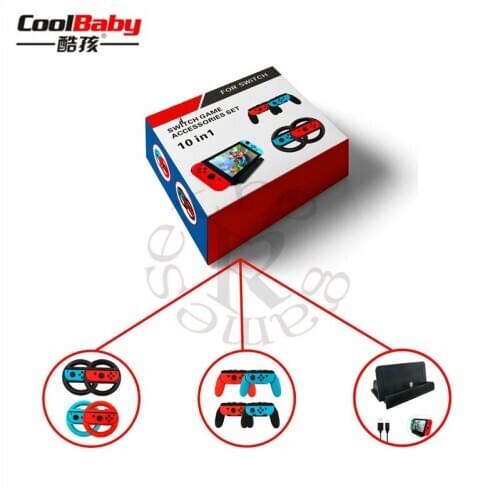 10 in 1 Accessories Set for Nintend Switch 4 * Steer Wheel Handle for Joy-con Grip 4 * Controller Grips Type-C Cable Charge r30