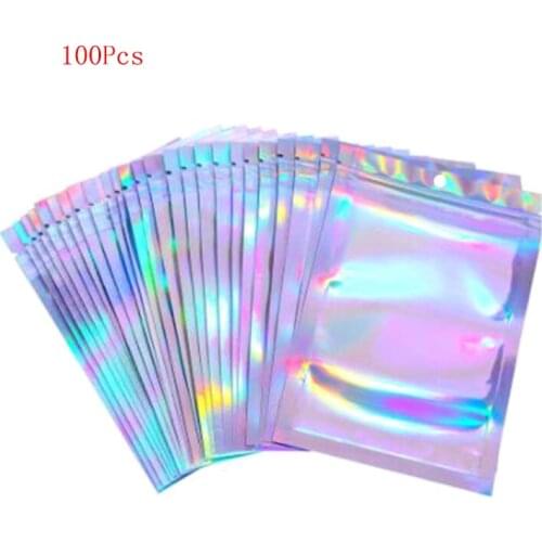 100pcs Translucent Zip Lock Bags Holographic Storage Bag Xmas Gift Packaging T3LE