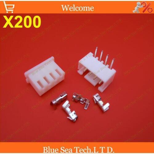 200 sets 4 Pin XH 90 angle bend Pin Connector 2.54mm XH-4P Kits for PCB/Automotive/electronic circuit ect.Free Shipping