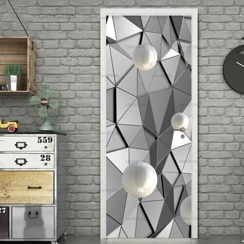 European Style Print Artwork 3D Door Sticker Ball Geometric Picture Self Adhesive Decal Home Decoration Waterproof Paper Poster