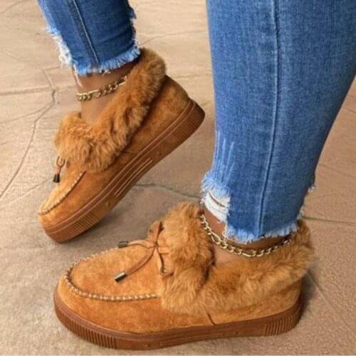 Women Shoes Winter 2021 Size 43 Boots Fashion Bow Warm Plush Snow Boots Women Platform Shoes Flat Ankle Boots Zapatos Mujer