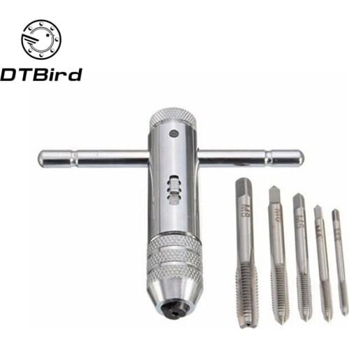5Pcs/set Adjustable M3-M8 3-8mm T-Handle Ratchet Taps Wrench Machine Screw Thread Metric Plug Tap Machinist Tools DT6