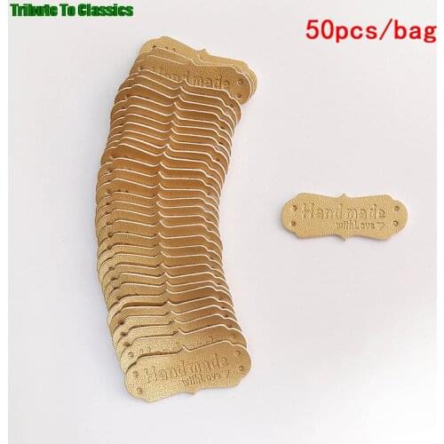50Pcs 41x16mm Handmade Tags Handmade Sew Accessories Faux Leather Knitting Label For Clothes Handmade PU Label For Bag