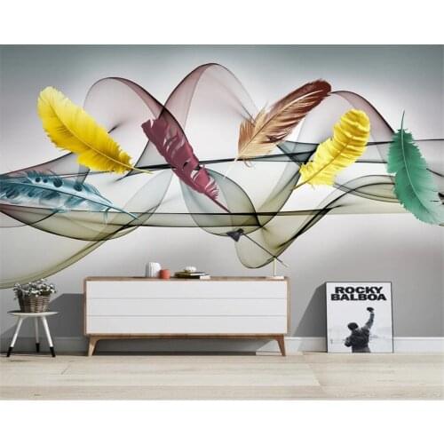 Beibehang Custom photo wallpaper Hand Painted colorful feather abstract smoke lines Living room sofa decorative 3d wallpaper