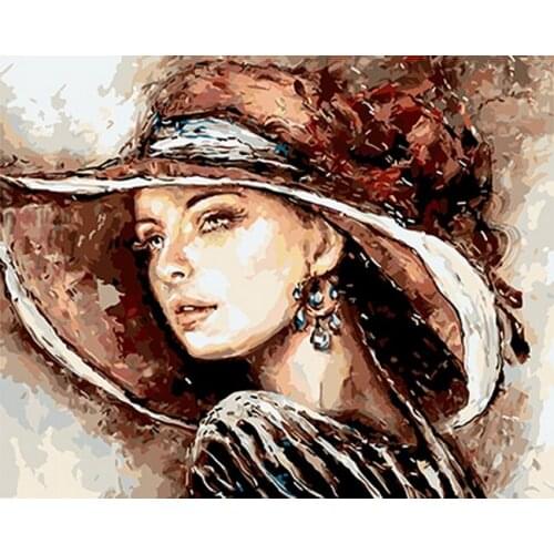 Frameless diy picture oil paintings by numbers paint by number for home decor PBN for living room 4050 lady with a hat