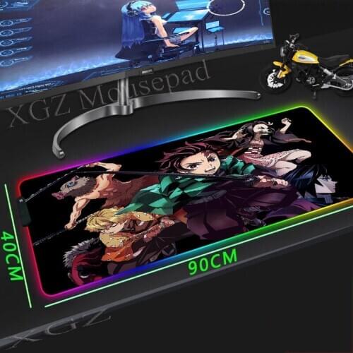 XGZ Anime Devils Blade Devil Slayer Large RGB Mouse Pad Black Lock-Edge Computer Desk Mat Rubber Anti-slip for Lol Xxl