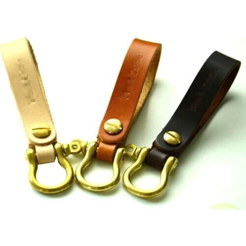 New Fashion Leather Keychain Custom Logo Vegetable Tanned Cowhide Brass Car Keychain Small Gift Car Accessories Key Ring